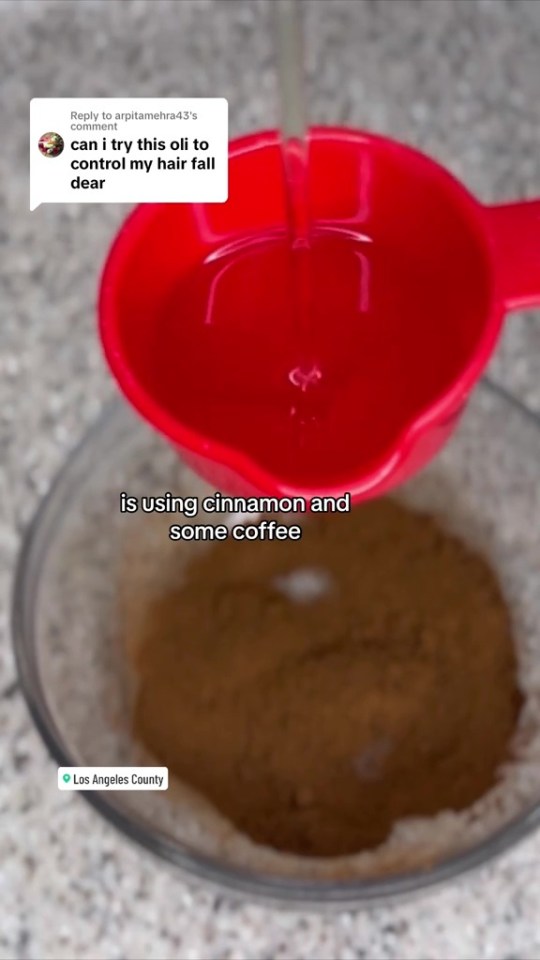 She mixes cinnamon, instant coffee and oil together