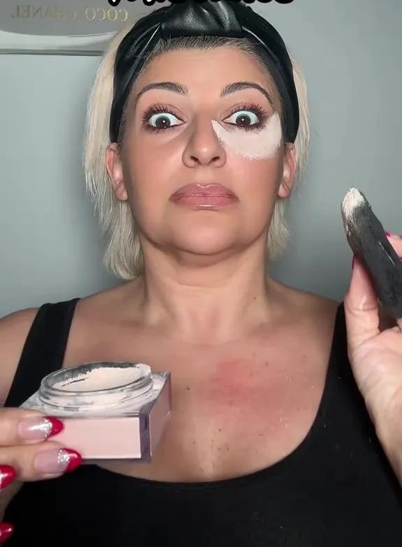 Cristina believes that using a makeup pad to apply powder will actually age you