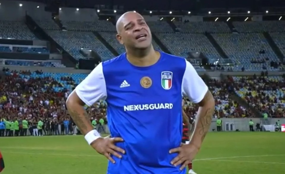 Adriano broke down in tears during his farewell match