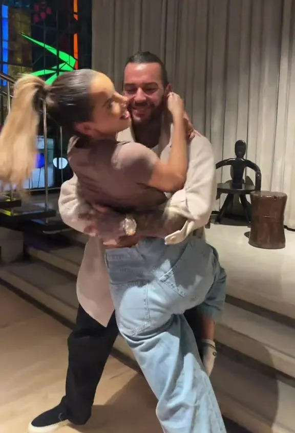 Maura Higgins and Pete Wicks embracing at Strictly rehearsals.