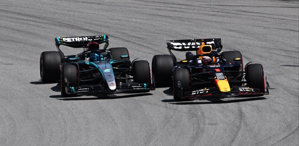 Verstappen, right, was handed a one-place grid penalty in Qatar after he and Russell went before the stewards