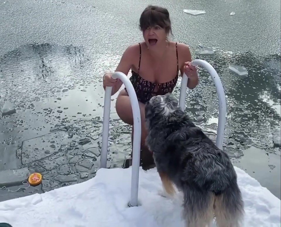 Helena Christensen stripped down to swimsuit to take a dip in frozen lake