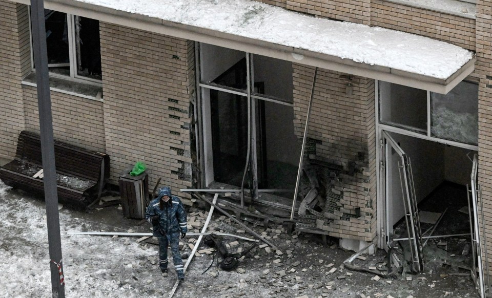 The front of the building was damaged after the blast