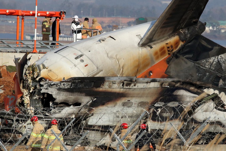 The burnt out wreckage of the Boeing