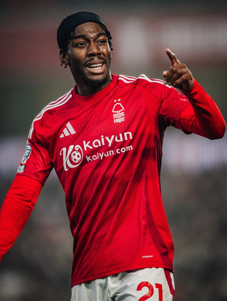 Anthony Elanga of Nottingham Forest celebrates scoring a goal.