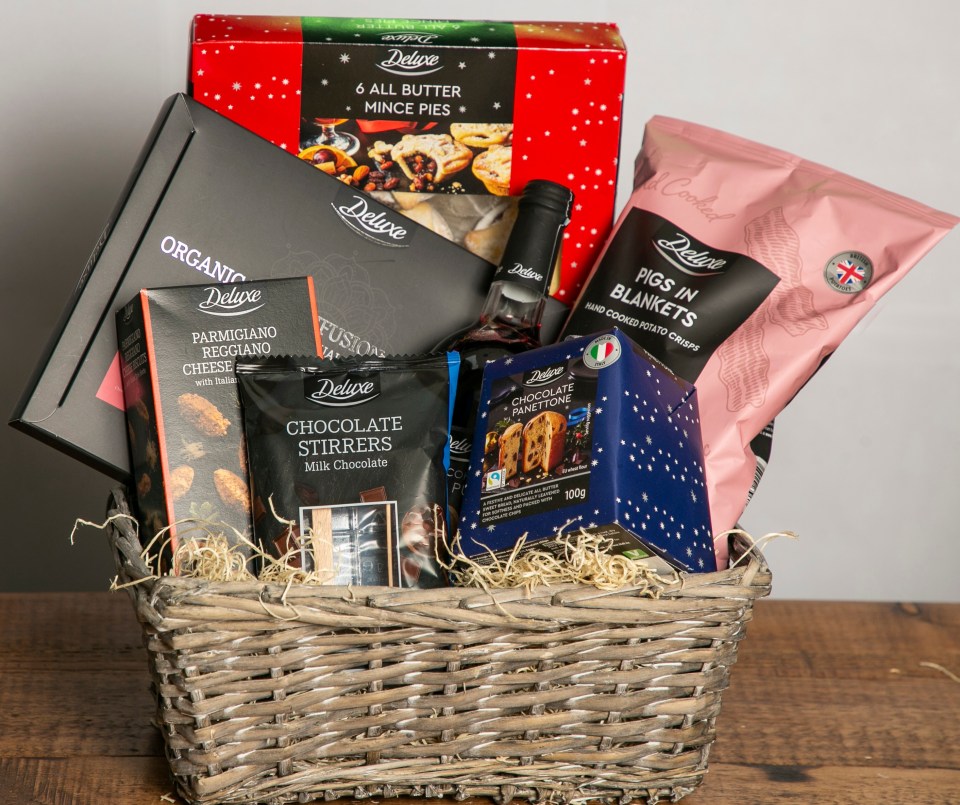 Lidl Christmas hamper with various food items under £20.