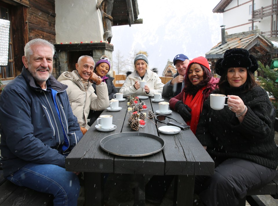 The cast now, from left to right, David Ridler, Andrew Ridgeley, Pepsi DeMacque-Crockett, Shirlie Kemp, Jonny Fowler, Pat Fernandes and Cheryl Harrison