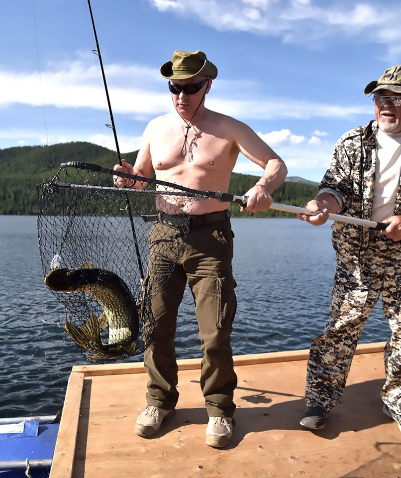 Putin catching a fish while on holiday