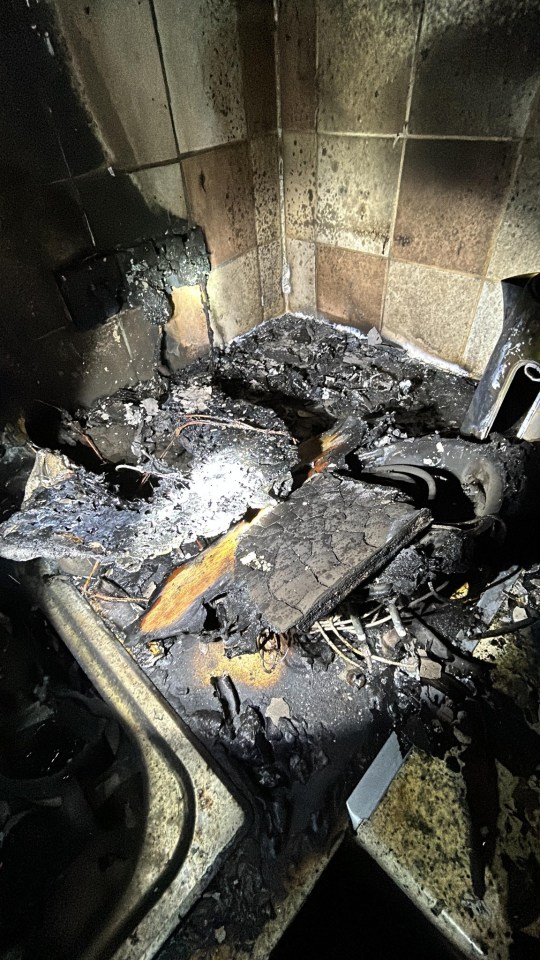 Photographs from the scene reveal the destroyed kitchen