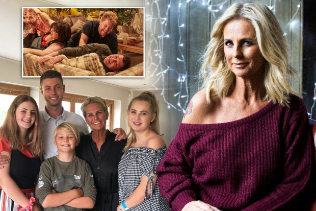 Ulrika Jonsson with her family and on a TV show.