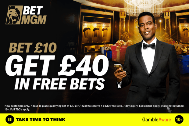 Bet £10, get £40 in free bets.  New customers only. 18+.  T&Cs apply.