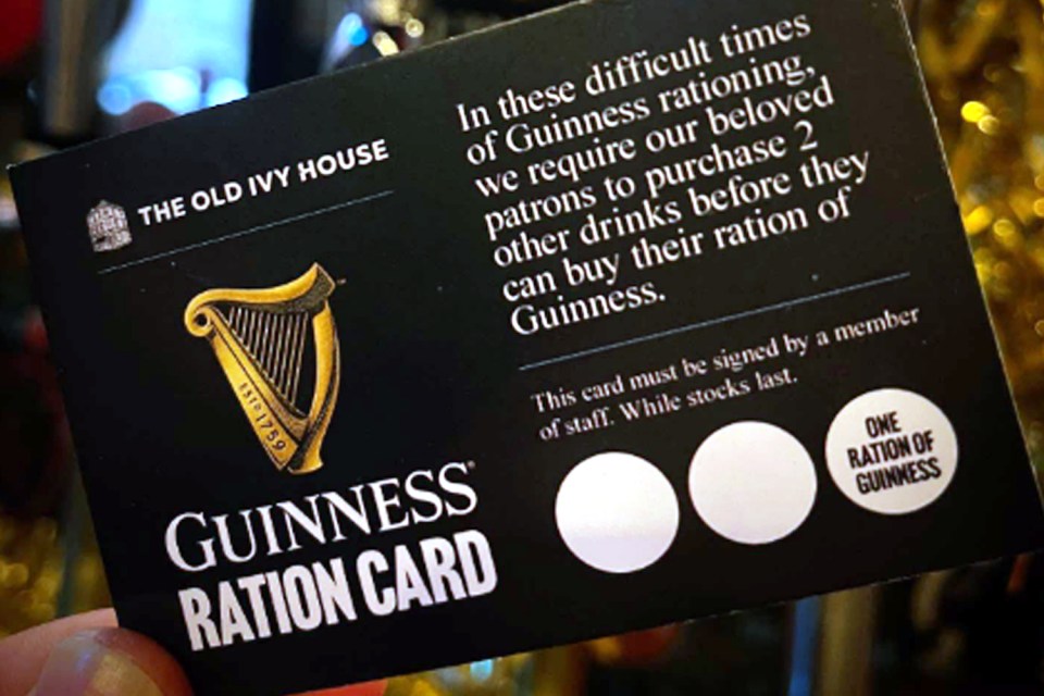 One pub is issuing Guinness ration cards following shortages