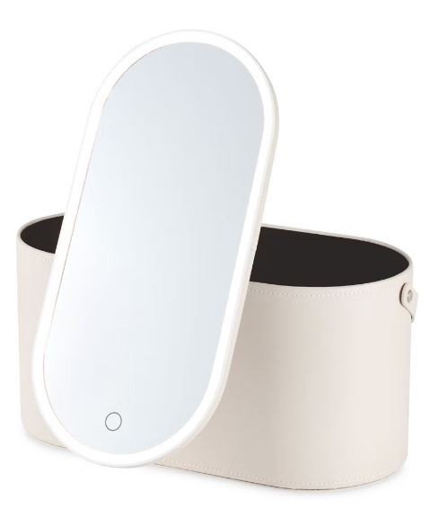 The Illuminated Beauty Box features an LED mirror with three light temperature settings.