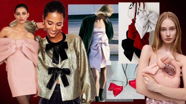 Fashion collage featuring clothing and accessories with bows.