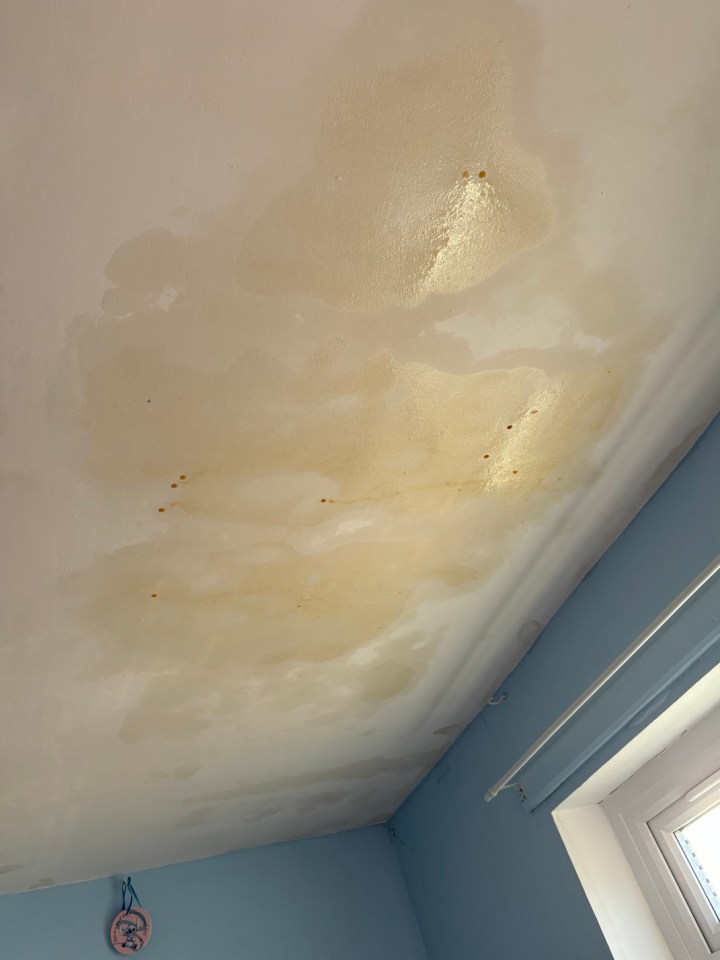 The bedroom ceiling is caving in from the water pressure