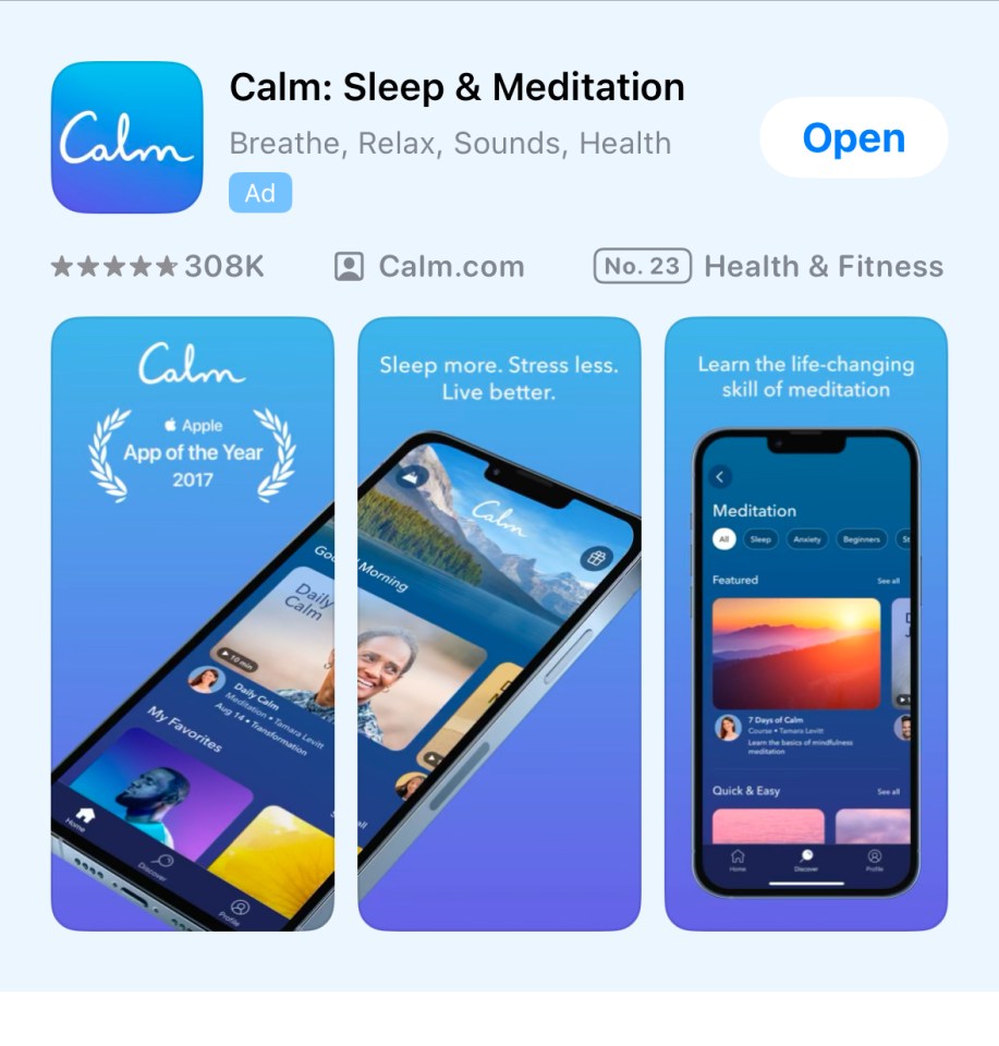 Lana rated the Calm app, which uses celebrity voices, five out of five