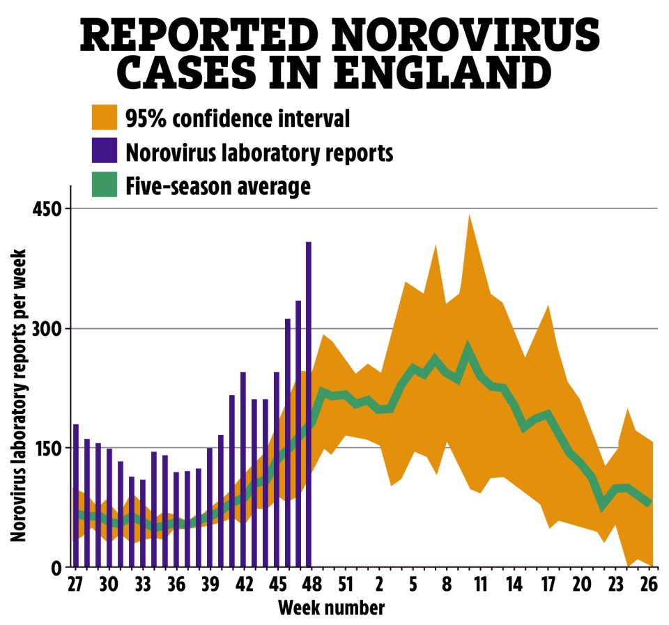 Norovirus cases rose by 33 per cent in two weeks