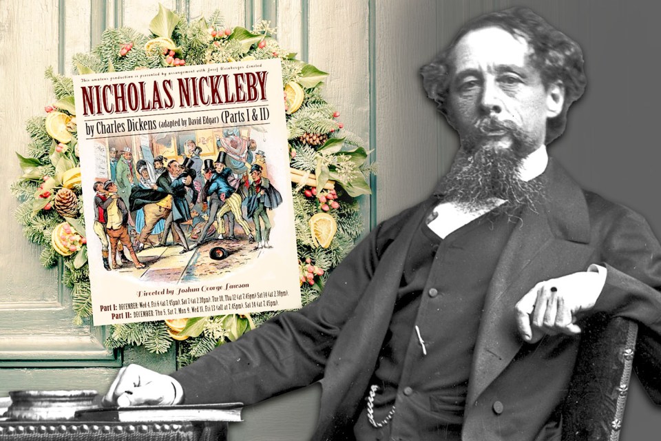 Poster for a stage production of Nicholas Nickleby by Charles Dickens.