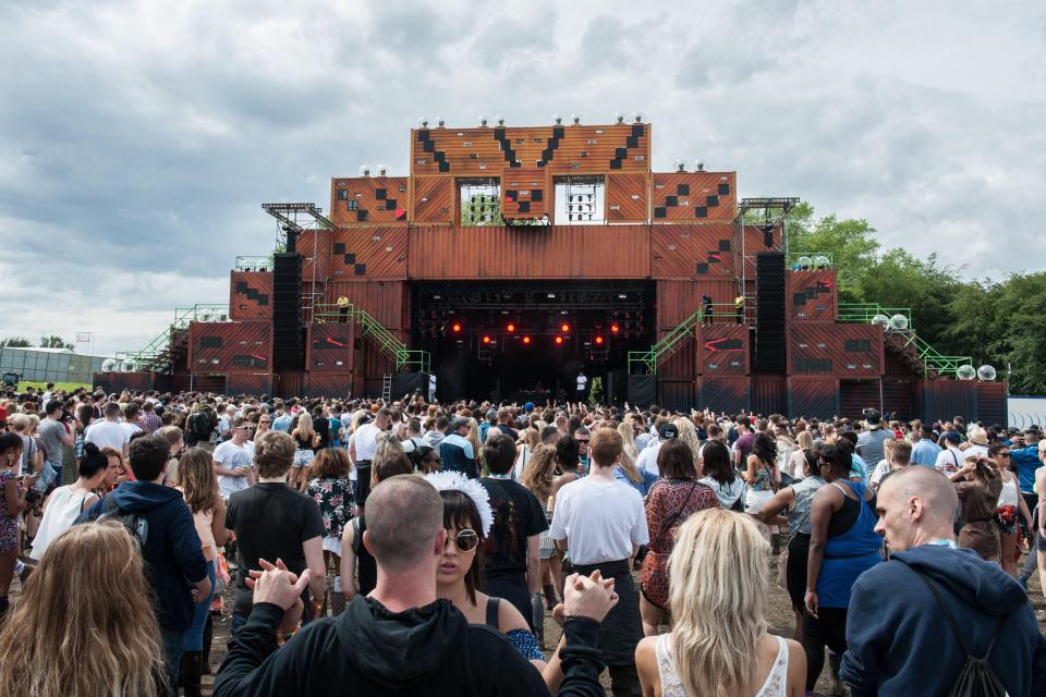 Festival goers flock to the stage at the Parklife Weekender festival flock to see Martin perform