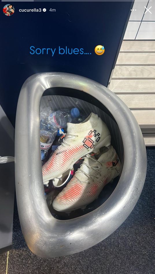 Cucurella binned his boots after the match and apologised to Chelsea fans