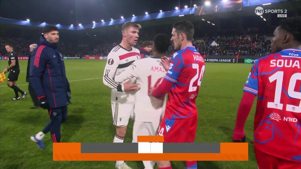 Rasmus Hojlund and Amad Diallo were involved in a post-match spat