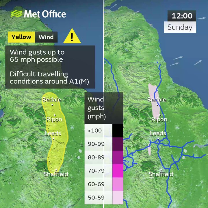 A yellow weather warning for wind is also in place today from 12pm to 5pm