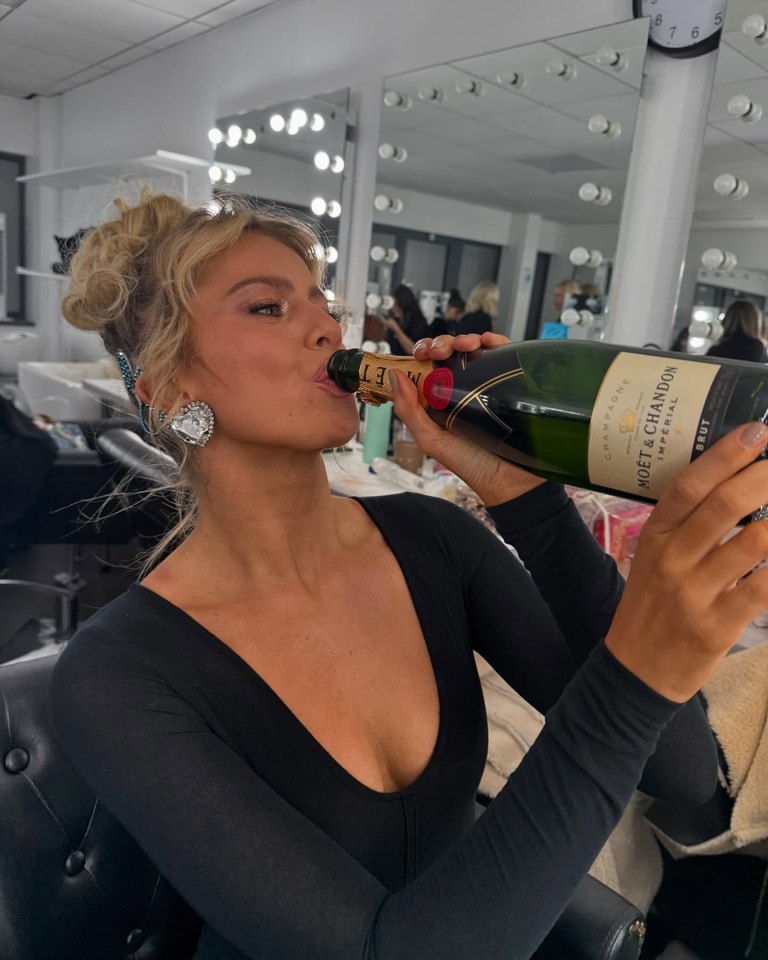 The Love Island star was seen drinking from a Champagne bottle after the final