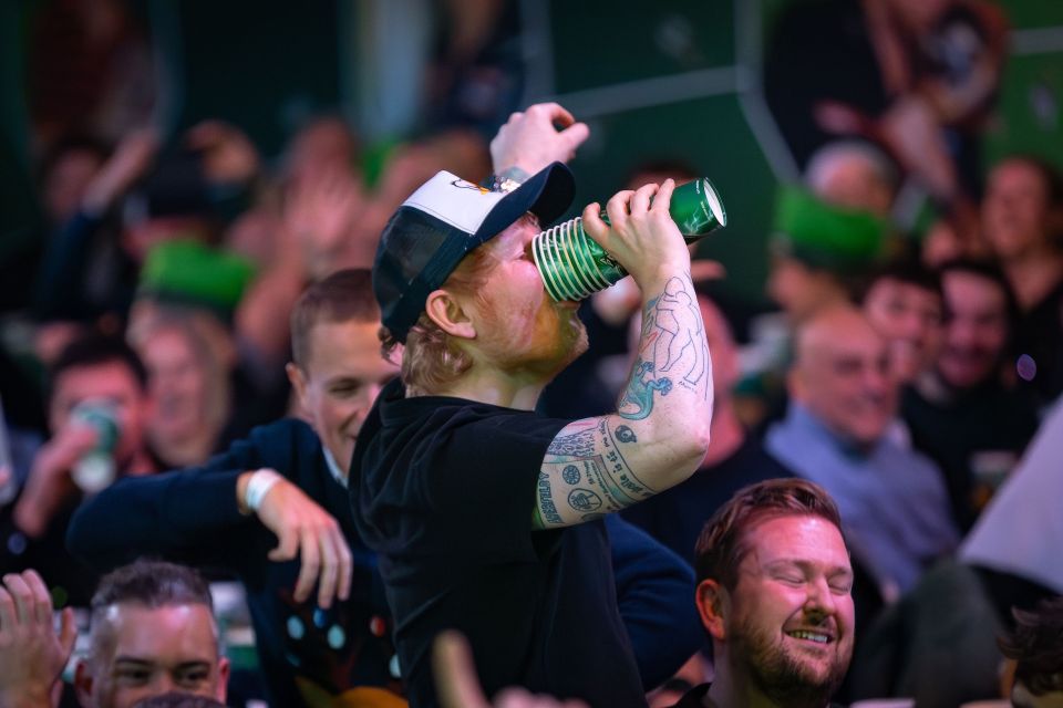 Sheeran duly obliges to chants for him to down his drink