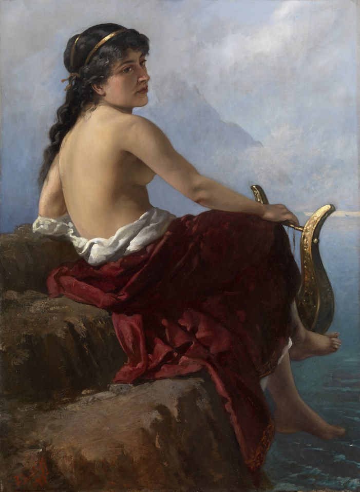 An illustration showing Sappho on the Lefkada’s Cliff