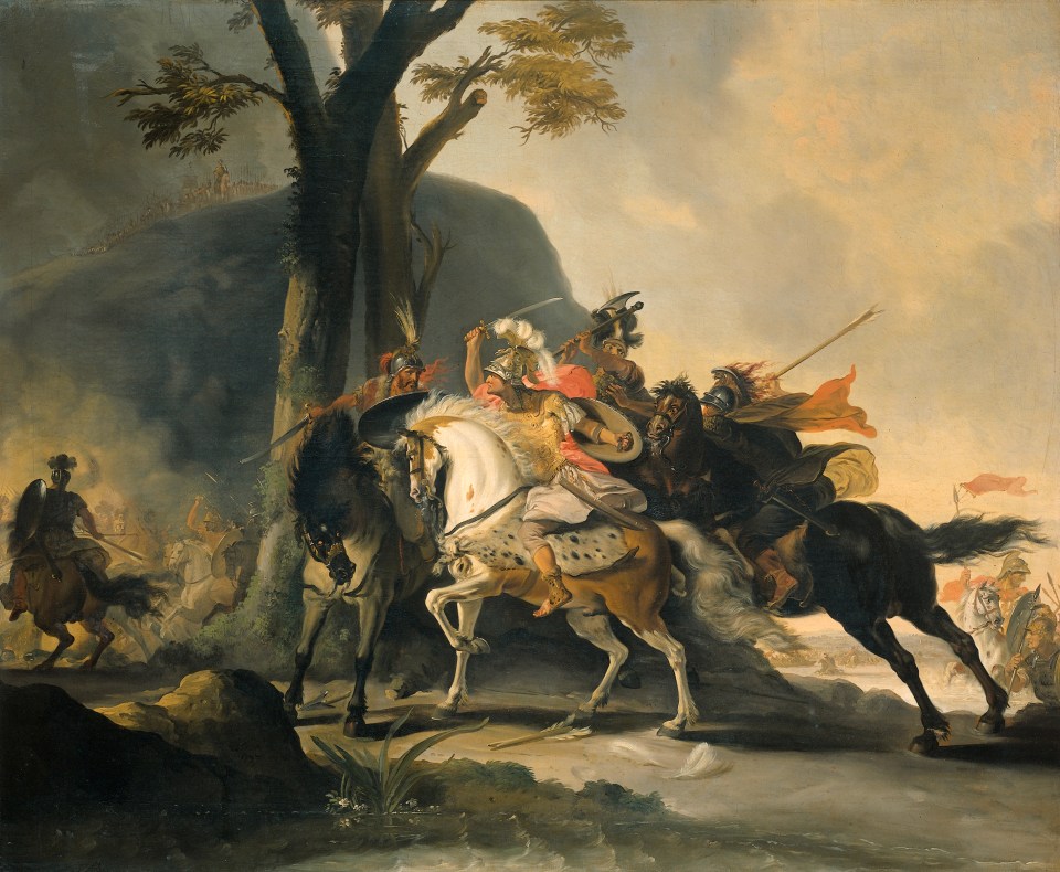 Alexander the Great in the battle against the Persians at the Granicus painted by Cornelis Troost, 1737