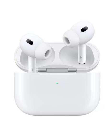 Wireless earbuds in charging case.