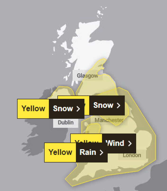 The Met Office warnings in place on New Year's Day