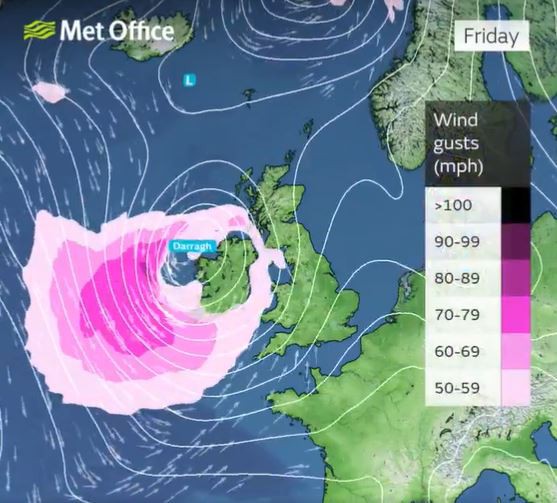 Storm Darragh will hit Britain tomorrow, bringing 80mph winds