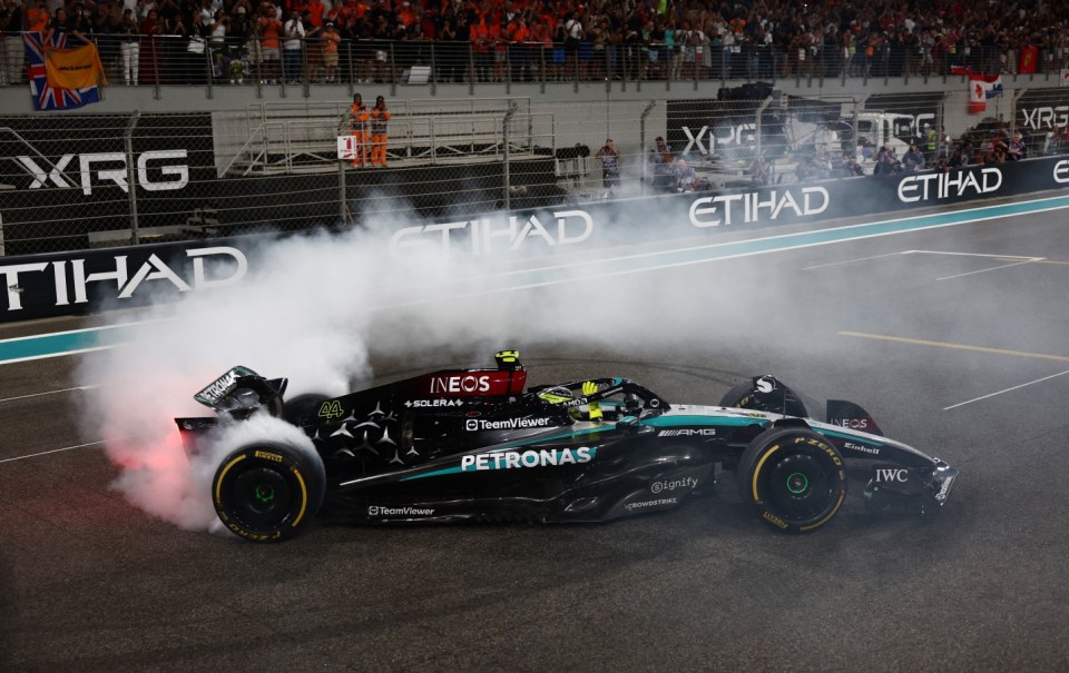 Hamilton was given the freedom to do donuts after his final Mercedes race