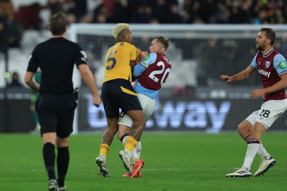 A huge brawl erupted at the end of West Ham's 2-1 win over Wolves