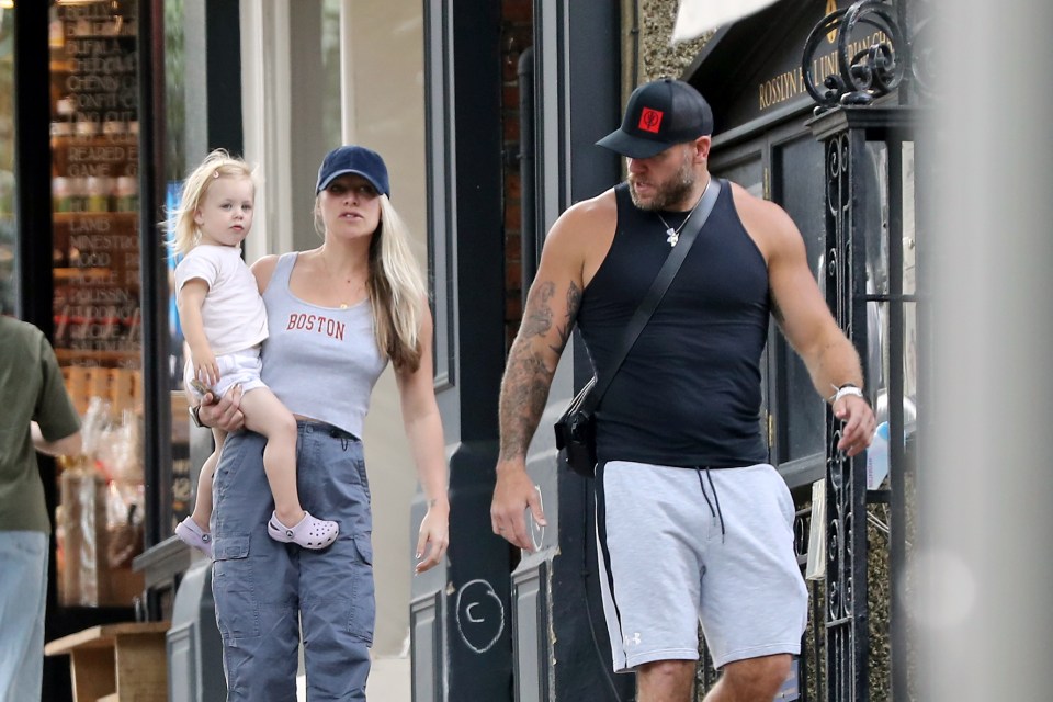 Chloe with ex James Haskell, who she split from last year, and daughter Bodhi