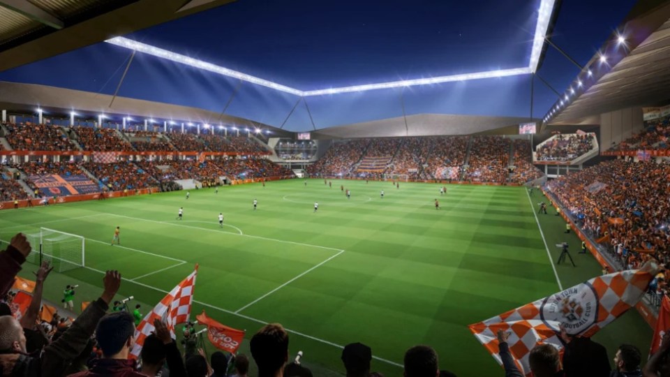 The new ground will have four independent stands including a Kop-like one behind one of the goals