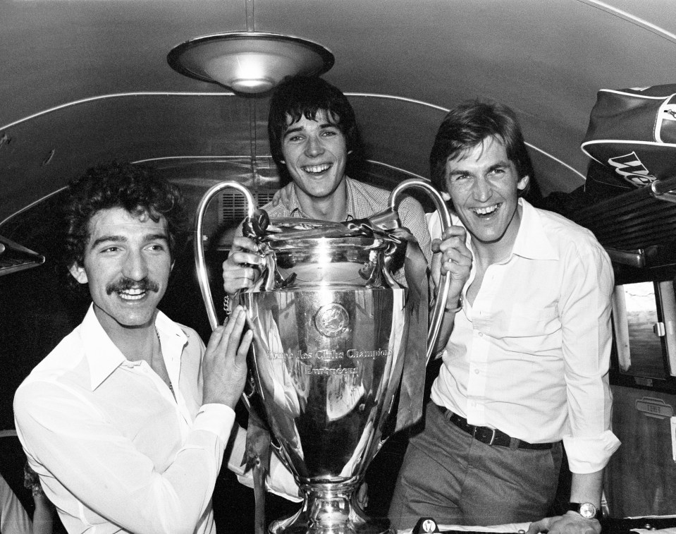 Dad Kenny with family friends Souness and Hansen celebrate Liverpool’s European Cup in 1978