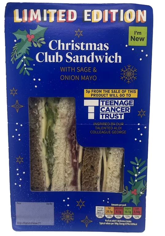 The Aldi Christmas Club Sandwich contains 585 calories