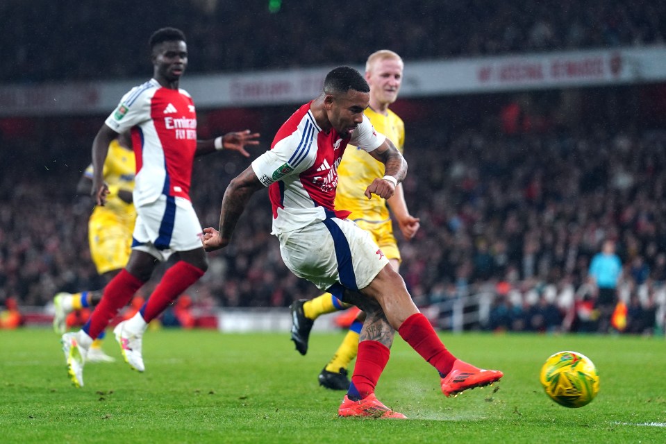 The Brazilian struck twice in seven minutes to secure the Gunners passage to the semi-finals