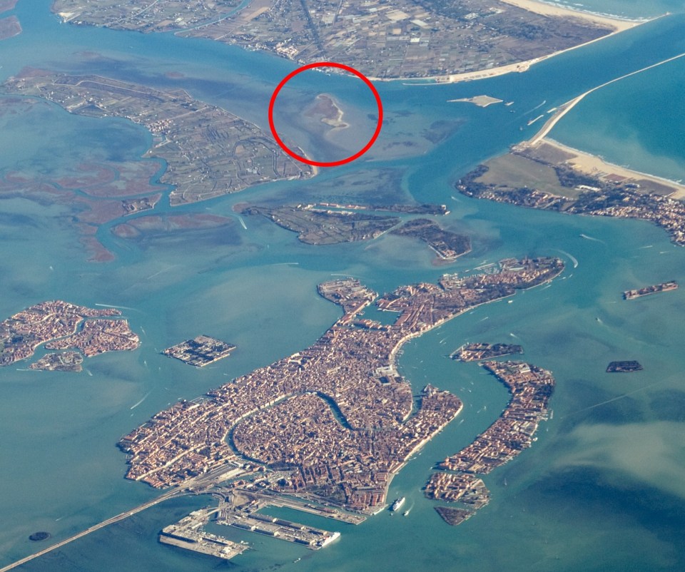 The island of Bacan, circled in red, is the newest island in the Venice Lagoon