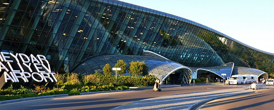 The plane remained on the ground for two hours 45 minutes at Baku's Heydar Aliyev International Airport (pictured)