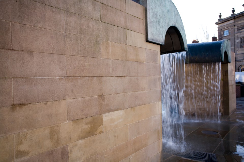 Waterfall feature in Derby Market Square.