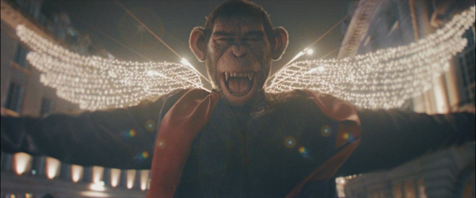 Robbie as a CGI monkey in Better Man