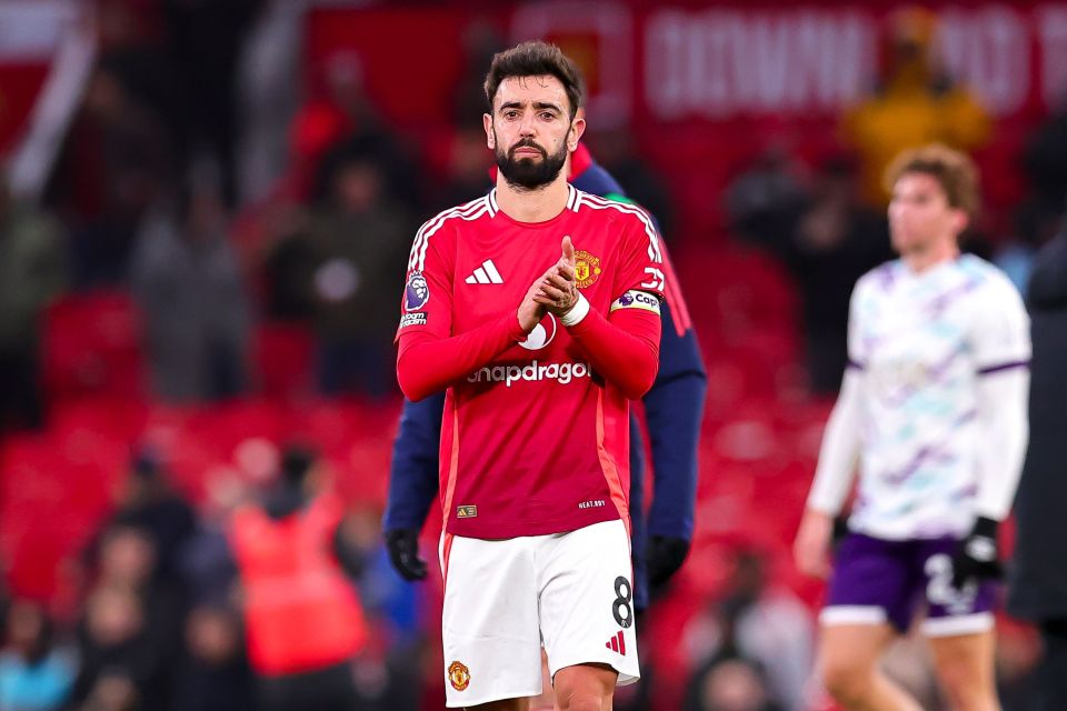 Bruno Fernandes of Manchester United applauds fans.