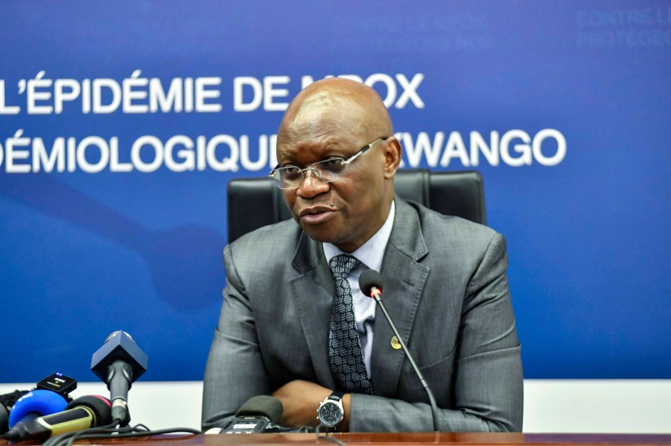 The DCR's health minister Roger Kamba attends a press conference in Kinshasa, Congo