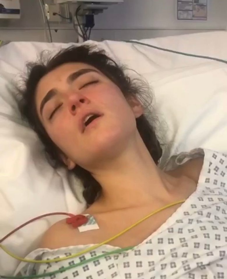 Katie in hospital - her excruciating pain was dismissed as 'bad periods' for years