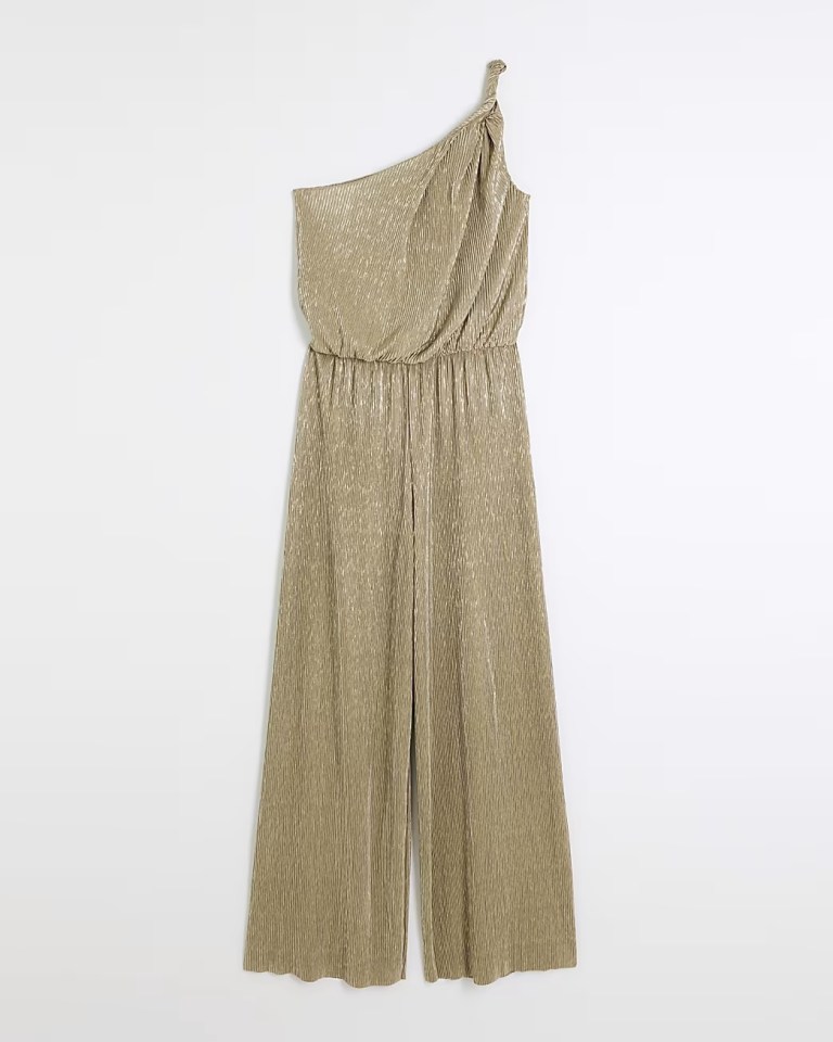 This one-shoulder gold jumpsuit is down from £45 to £35 at River Island