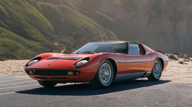 Restored Lamborghini Miura P400, the world's fastest production car in 1967, at auction.