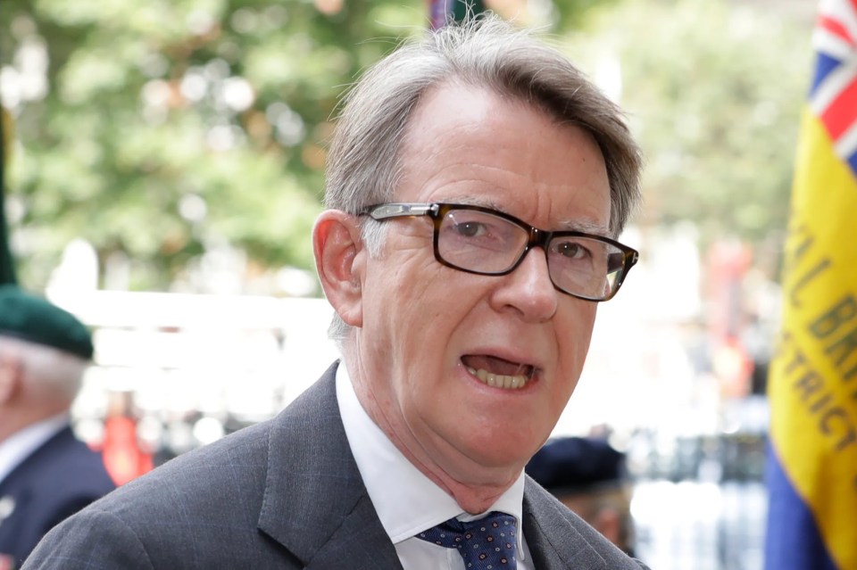 Peter Mandelson at a memorial service.